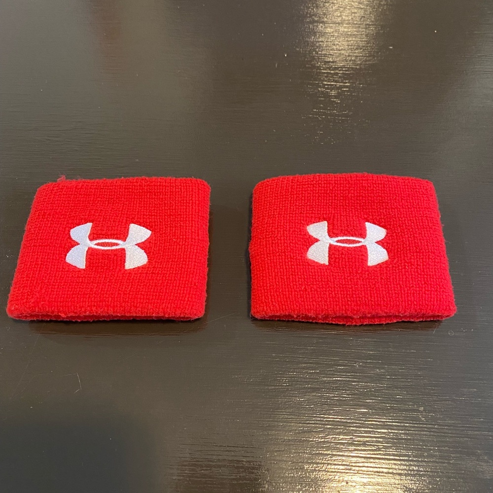 Under Armour Logo Performance Wristbands Pair Red & White OSFA